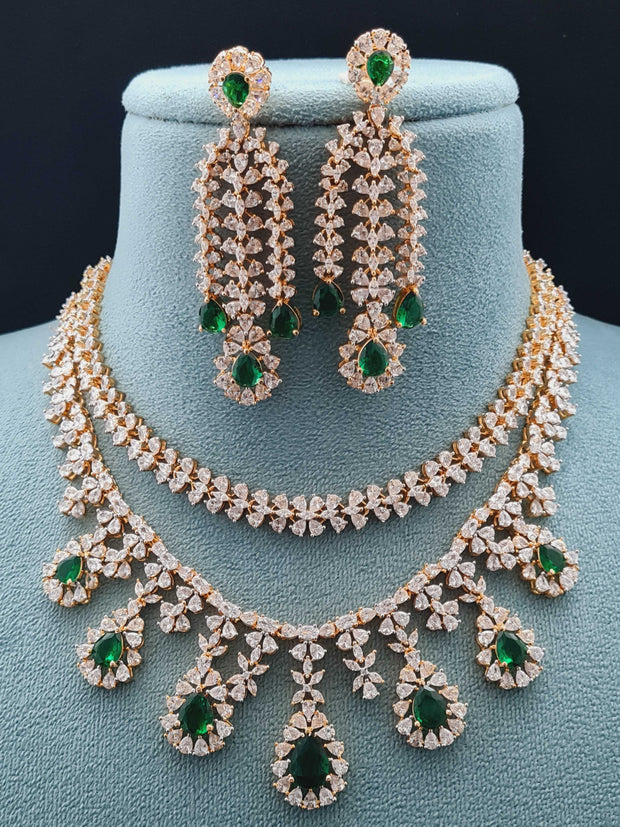 2 Layer Emerald Necklace Set