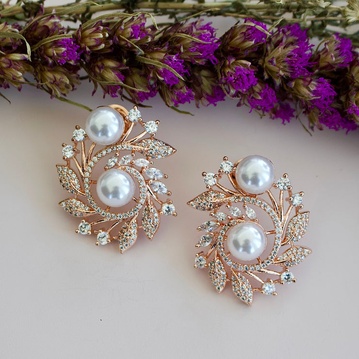 Pearl Elegant AD Studs in Rose Gold