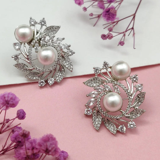 Pearl Elegant AD Studs in Silver