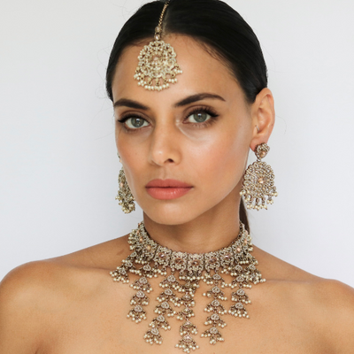 Maryam Cascade Necklace Set in Gold